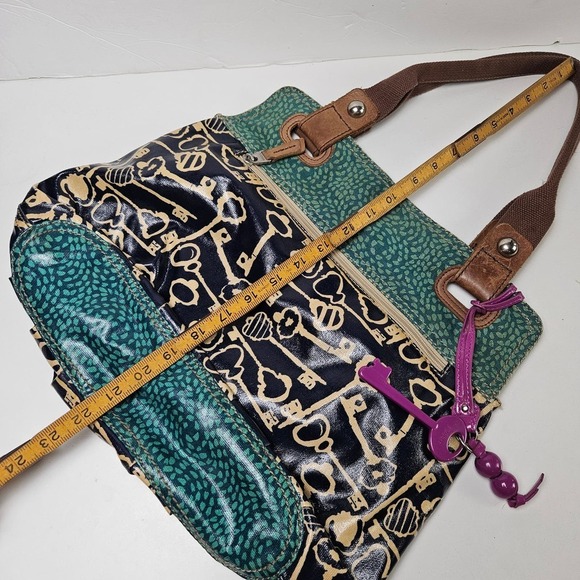 Fossil Key-Per Tote Shoulder Bag Teal Blue Navy Coated Purse Shopper - Picture 10 of 10
